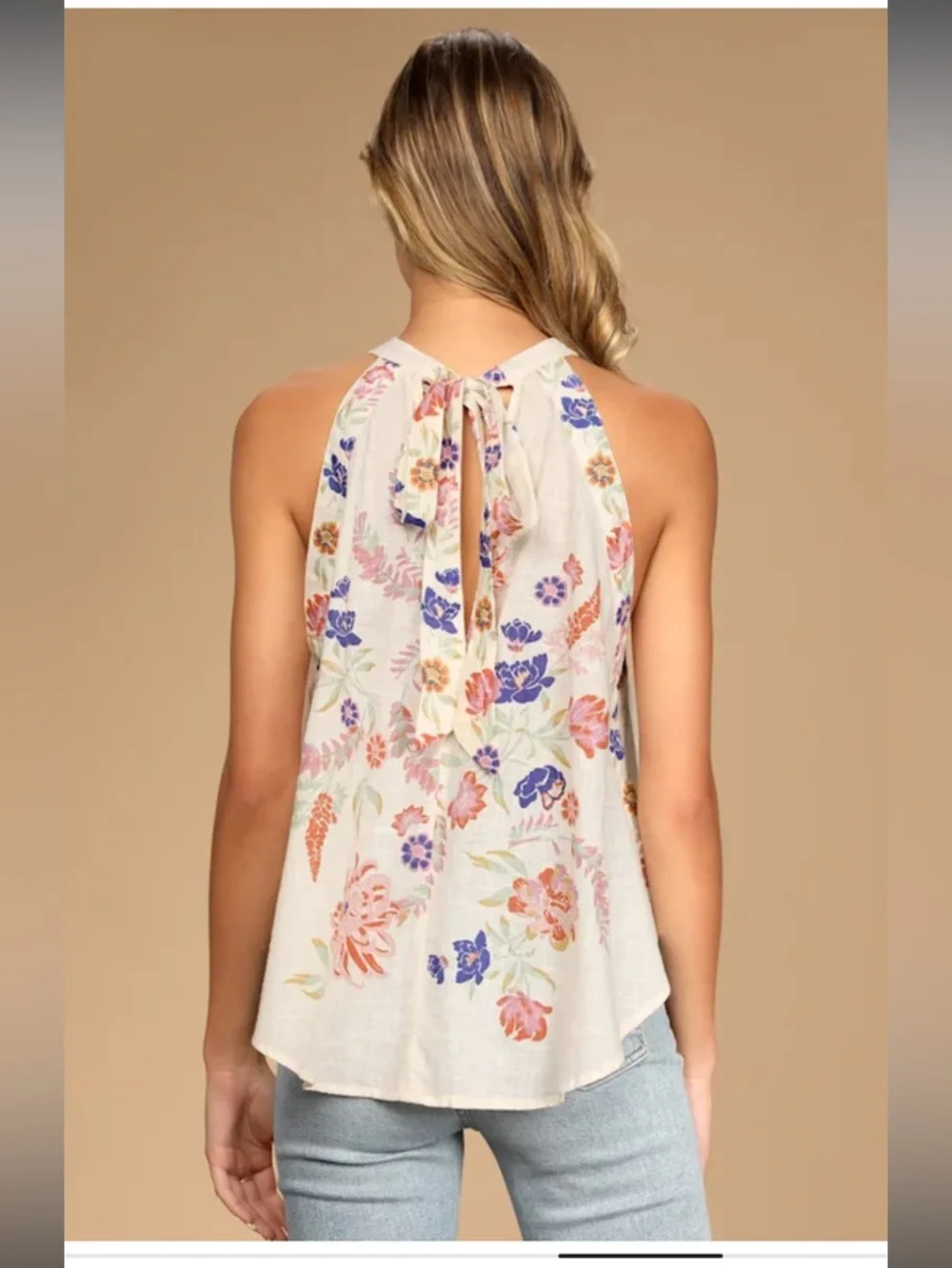 Free People floral Emily Swing Top in Cream and Multicolor - Picture 2 of 7